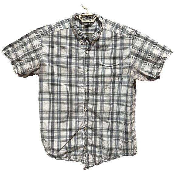 Columbia Shirt Mens XL Gray White Plaid Short Sleeve Button Up STAIN UNDERARM - Picture 2 of 5